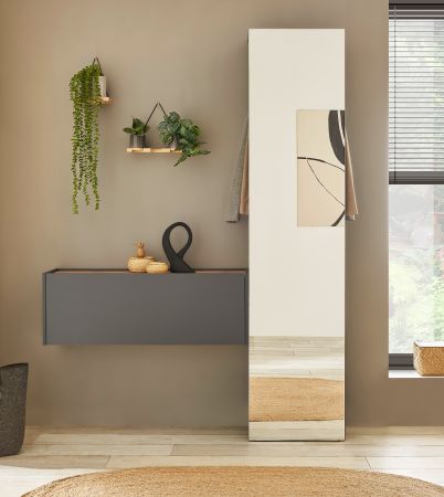 Garderobe Center in grau matt Kompaktgarderobe mit Spiegel 50 x 200 cm