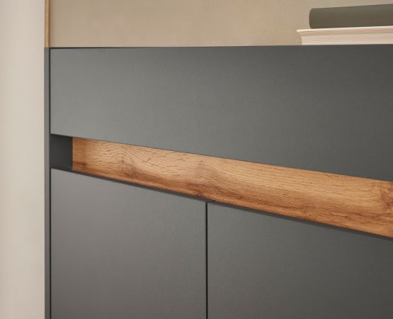 Schuhschrank Center in grau matt und Wotan Eiche Flurkommode 80 x 70 cm