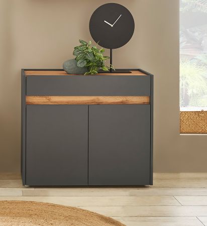 Schuhschrank Center in grau matt und Wotan Eiche Flurkommode 80 x 70 cm