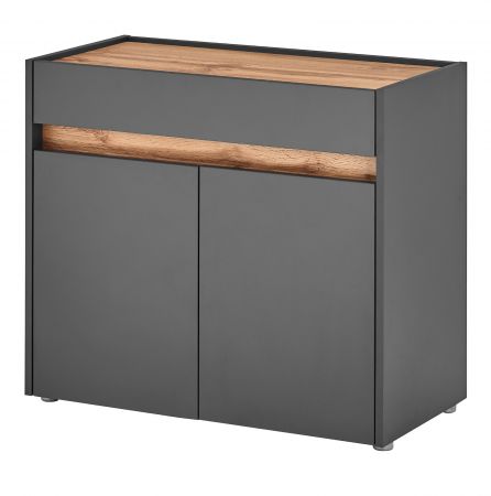 Schuhschrank Center in grau matt und Wotan Eiche Flurkommode 80 x 70 cm