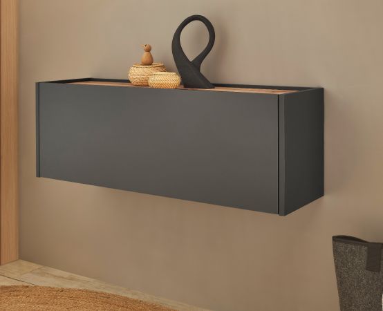 H�ngeschrank Center in grau matt und Wotan Eiche Flurschrank h�ngend 100 cm