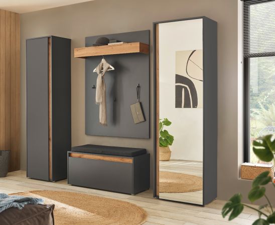 H�ngeschrank Center in grau matt und Wotan Eiche Flurschrank h�ngend 100 cm