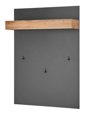 Garderobenpaneel Center in grau matt und Wotan Eiche Wandgarderobe 100 x 135 cm