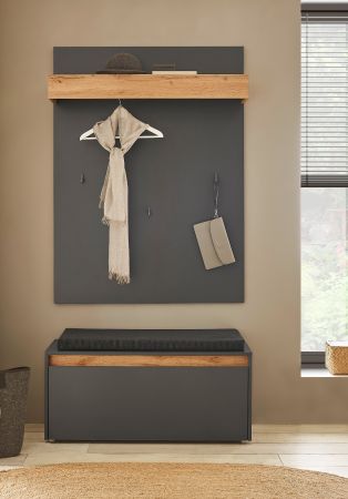 Garderobe Set 3-teilig Center in grau matt und Wotan Eiche Garderobenkombination 100 x 200 cm