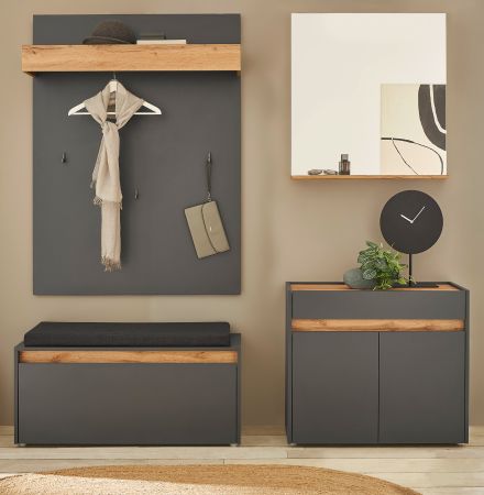 Garderobe Set 5-teilig Center in grau matt und Wotan Eiche Garderobenkombination 190 x 200 cm