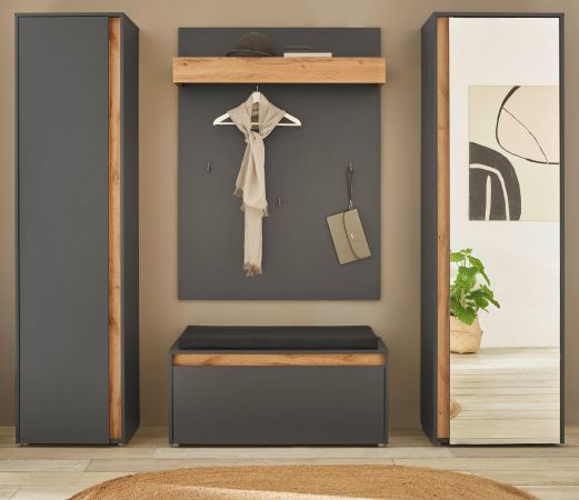 Garderobe Set 5-teilig Center in grau matt und Wotan Eiche Garderobenkombination 230 x 200 cm