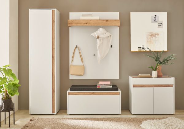 Schuhschrank Center in wei� und Wotan Eiche Flurschrank 50 x 200 cm