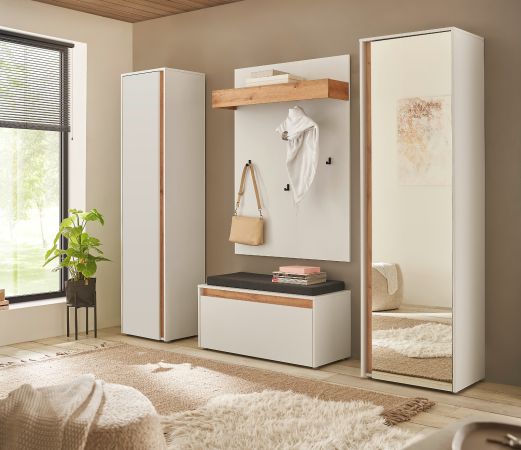 Garderobenschrank Center in wei� und Wotan Eiche Flurschrank mit Spiegel 60 x 200 cm