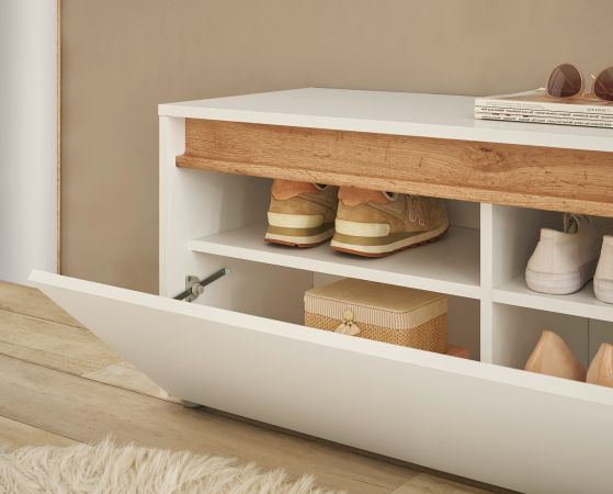 Garderobe Sitzbank Center in wei� und Wotan Eiche Garderobenbank 100 cm