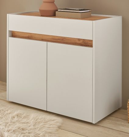 Schuhschrank Center in wei� und Wotan Eiche Flurkommode 80 x 70 cm