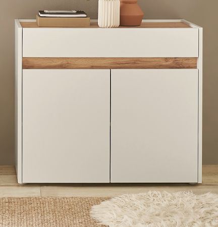 Schuhschrank Center in wei� und Wotan Eiche Flurkommode 80 x 70 cm