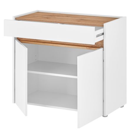Schuhschrank Center in wei� und Wotan Eiche Flurkommode 80 x 70 cm