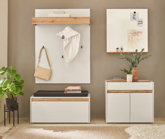 Schuhschrank Center in wei� und Wotan Eiche Flurkommode 80 x 70 cm