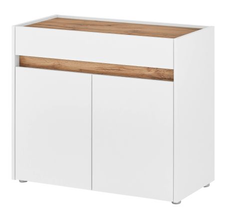 Schuhschrank Center in wei� und Wotan Eiche Flurkommode 80 x 70 cm