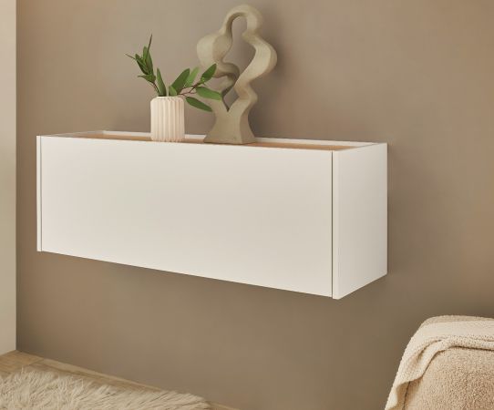H�ngeschrank Center in wei� und Wotan Eiche Flurschrank h�ngend 100 cm