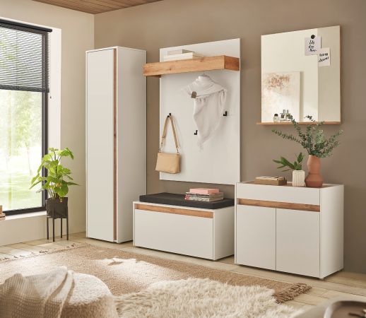 H�ngeschrank Center in wei� und Wotan Eiche Flurschrank h�ngend 100 cm