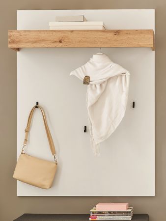 Garderobenpaneel Center in wei� und Wotan Eiche Wandgarderobe 100 x 135 cm