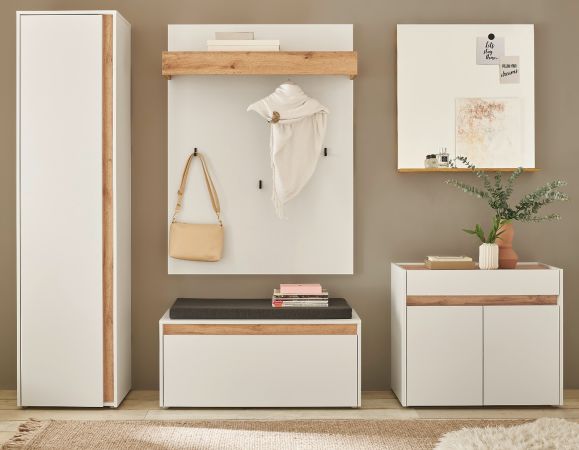 Garderobe Set 6-teilig Center in wei� und Wotan Eiche Garderobenkombination 260 x 200 cm