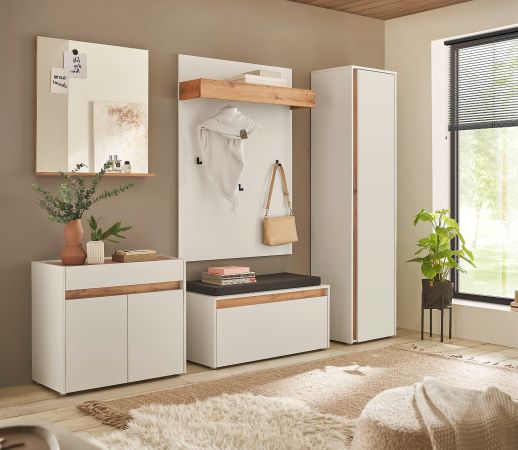 Garderobe Set 6-teilig Center in wei� und Wotan Eiche Garderobenkombination 260 x 200 cm