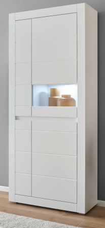 Vitrine Derby in wei� matt und Evoke Eiche Vitrinenschrank 85 x 198 cm, Soft-Close-Funktion