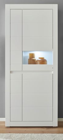 Vitrine Derby in wei� matt und Evoke Eiche Vitrinenschrank 85 x 198 cm, Soft-Close-Funktion