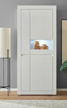 Vitrine Derby in wei� matt und Evoke Eiche Vitrinenschrank 85 x 198 cm, Soft-Close-Funktion