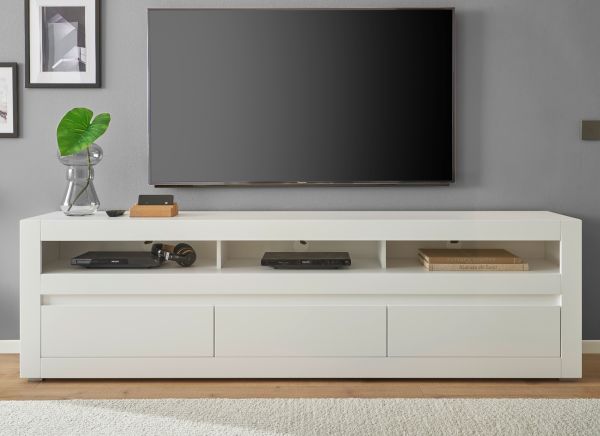 TV-Lowboard Derby in wei� matt und Evoke Eiche TV-Unterteil 217 cm, Soft-Close-Funktion