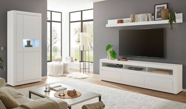 TV-Lowboard Derby in wei� matt und Evoke Eiche TV-Unterteil 217 cm, Soft-Close-Funktion