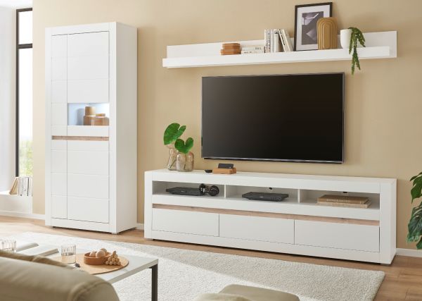 TV-Lowboard Derby in wei� matt und Evoke Eiche TV-Unterteil 217 cm, Soft-Close-Funktion