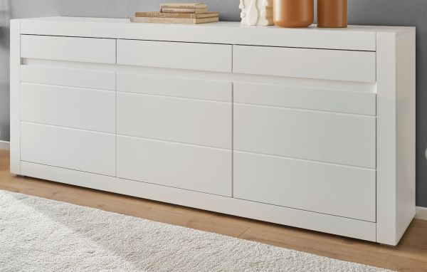 Sideboard Derby in wei� matt und Evoke Eiche Kommode 217 x 90 cm, Soft-Close-Funktion