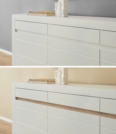 Sideboard Derby in wei� matt und Evoke Eiche Kommode 217 x 90 cm, Soft-Close-Funktion