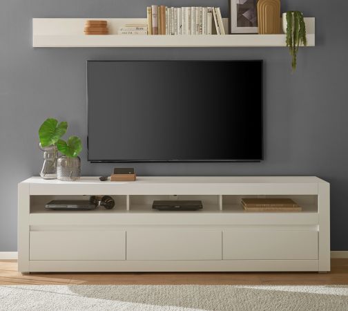 TV-Lowboard und Wandboard Derby in wei� matt und Evoke Eiche, Set 2-teilig 217 cm, Soft-Close-Funktion