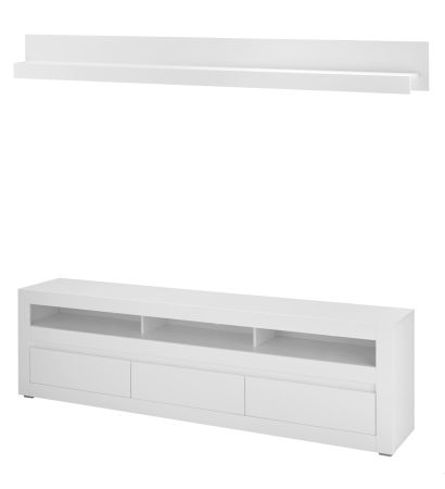 TV-Lowboard und Wandboard Derby in wei� matt und Evoke Eiche, Set 2-teilig 217 cm, Soft-Close-Funktion