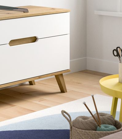 TV-Lowboard Hygge in wei� und Nox Eiche TV Unterteil skandinavisch 140 cm, Soft-Close