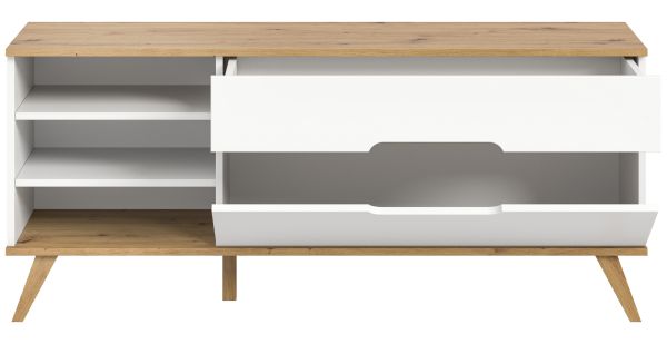 TV-Lowboard Hygge in wei� und Nox Eiche TV Unterteil skandinavisch 140 cm, Soft-Close