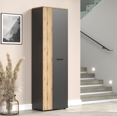 Garderobenschrank Avila in grau und Evoke Eiche Garderobe oder gro�er Schuhschrank 60 x 195 cm