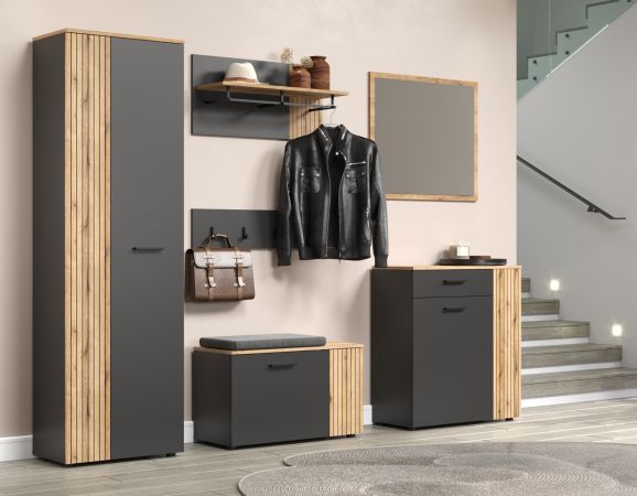 Garderobenschrank Avila in grau und Evoke Eiche Garderobe oder gro�er Schuhschrank 60 x 195 cm