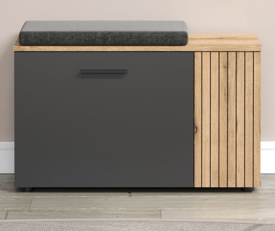 Garderobe Sitzbank Avila in grau und Evoke Eiche Garderobenbank und Schuhschrank 80 cm