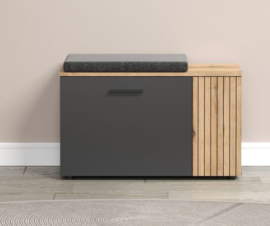 Garderobe Sitzbank Avila in grau und Evoke Eiche Garderobenbank und Schuhschrank 80 cm