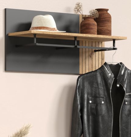 Garderobenpaneel Avila in grau und Evoke Eiche Wandgarderobe 80 x 40 cm