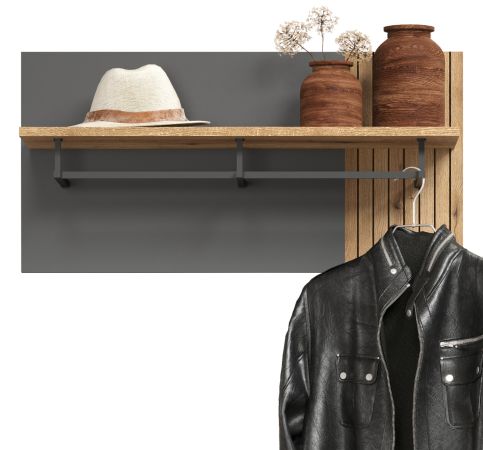 Garderobenpaneel Avila in grau und Evoke Eiche Wandgarderobe 80 x 40 cm
