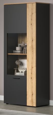 Vitrine Avila in grau und Evoke Eiche Vitrinenschrank 80 x 195 cm