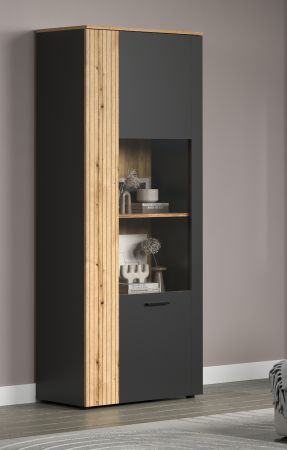 Vitrine Avila in grau und Evoke Eiche Vitrinenschrank 80 x 195 cm
