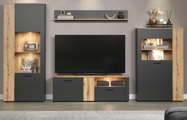 Wandboard Avila in grau und Evoke Eiche Wandregal 150 x 25 cm