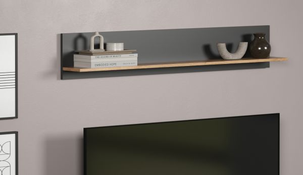 Wandboard Avila in grau und Evoke Eiche Wandregal 150 x 25 cm