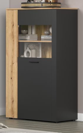 Highboard Avila in grau und Evoke Eiche Vitrine 90 x 146 cm