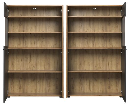 Highboard Avila in grau und Evoke Eiche Vitrine 90 x 146 cm