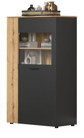 Highboard Avila in grau und Evoke Eiche Vitrine 90 x 146 cm