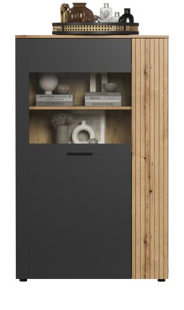 Highboard Avila in grau und Evoke Eiche Vitrine 90 x 146 cm