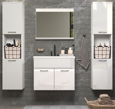 Badm�bel Set Haven in wei� Hochglanz Lack Badkombination h�ngend MIT Waschbecken 150 x 190 cm